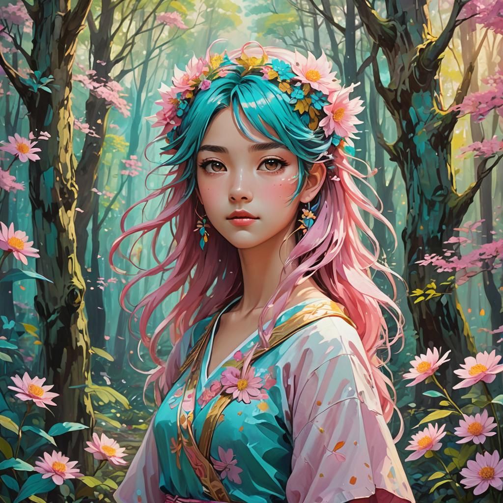 Anime Manga Portrait of Xochitl in Impasto Style