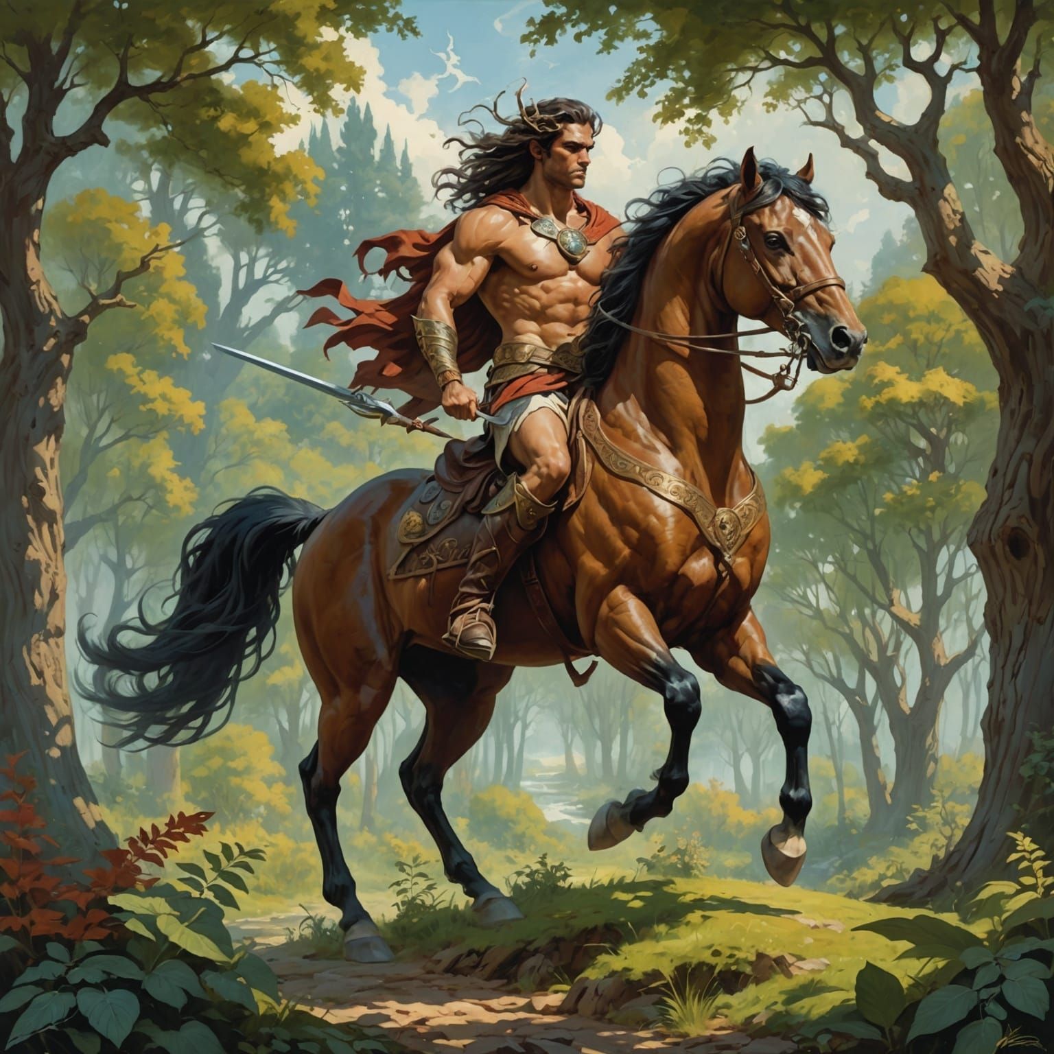 Majestic Centaur Displaying Power in Acrylic Painting