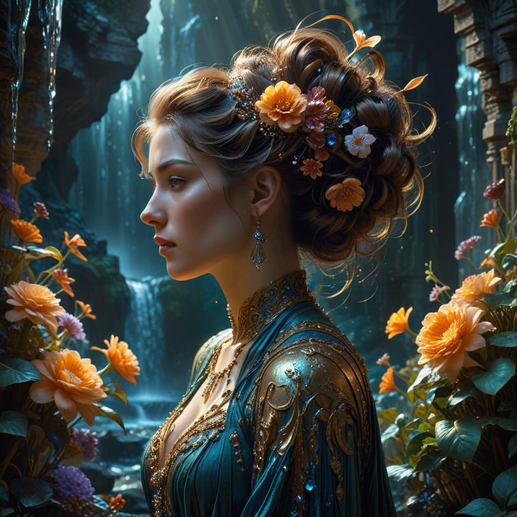 Floral Waterfall Updo in Jugendstil Style