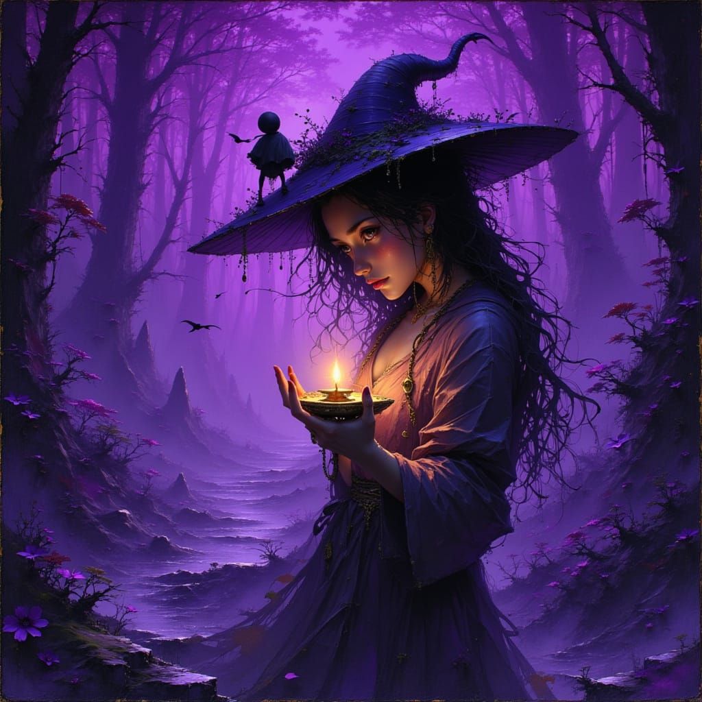 Mystical Woman Illuminates Violet Waves