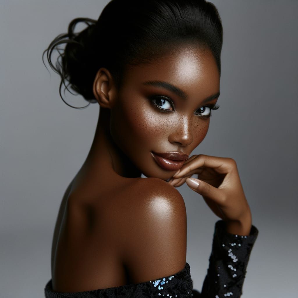 Elegant Portrait of a Black Woman with Sequined Dress
