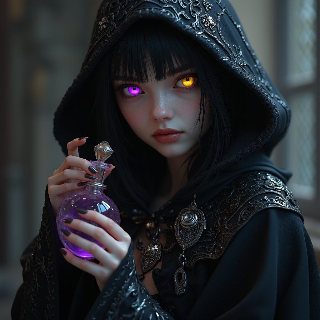 Dark Fantasy Woman with Poison Flask, in Rutkowski Style