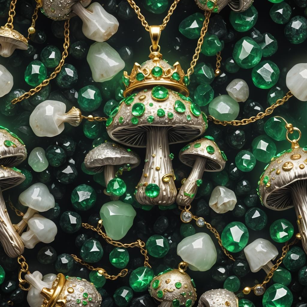 Platinum Mushroom Pendant with Gemstones, Art Nouveau Style