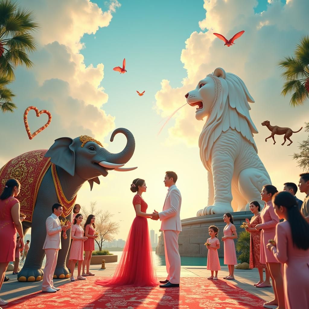 Vietnamese-Arab Wedding at Merlion Park, Fantasy Art