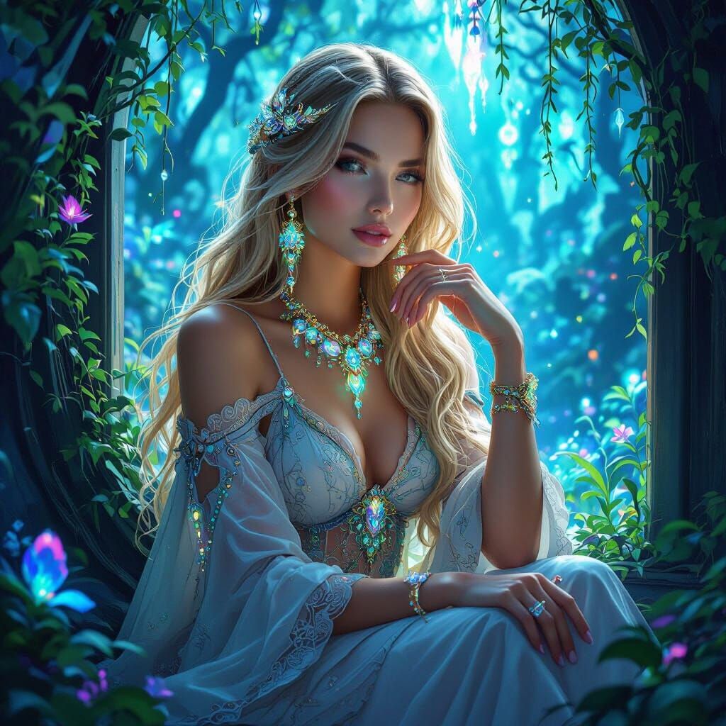 Bioluminescent Beauty in Hyperrealistic Art Nouveau Style