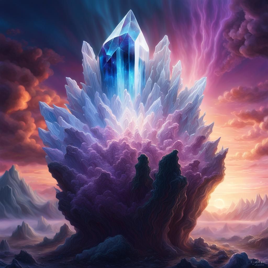 Radiant Crystal Eruption in Apocalyptic Landscape