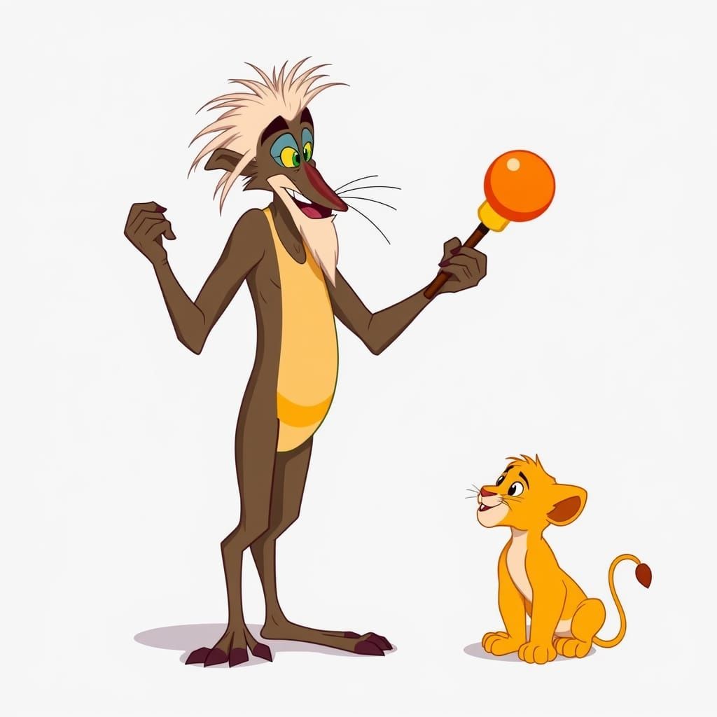 Rafiki and Simba in Disney Cartoon Style
