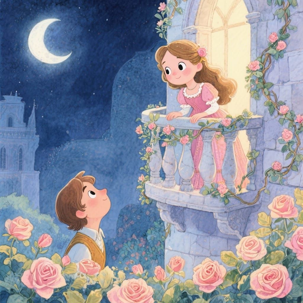 Whimsical Storybook Romeo and Juliet Balcony Scene