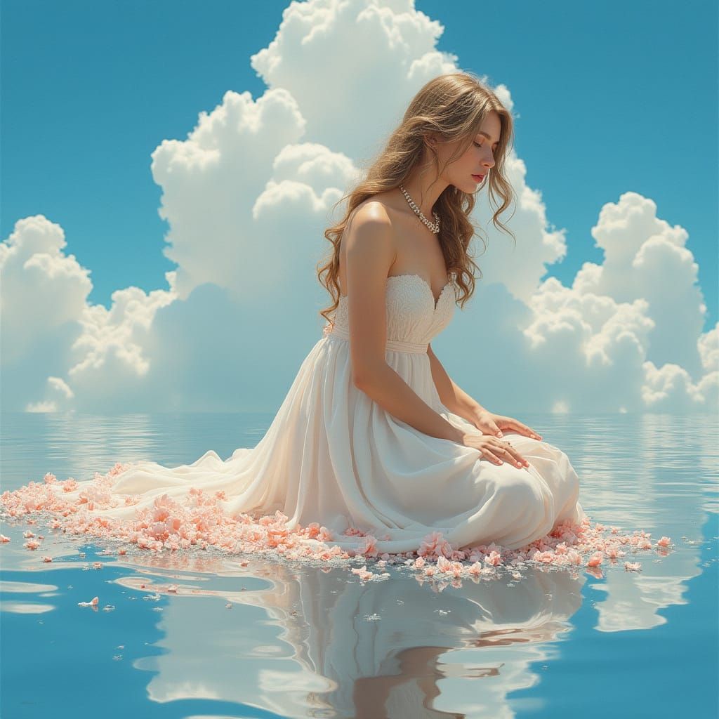 Elegant Woman Reflecting, in Art Nouveau Style