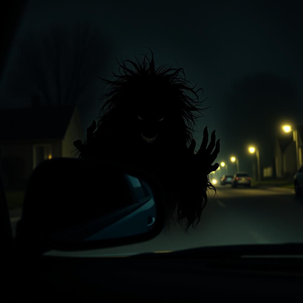 Terrifying Hag Apparition in Car Mirror