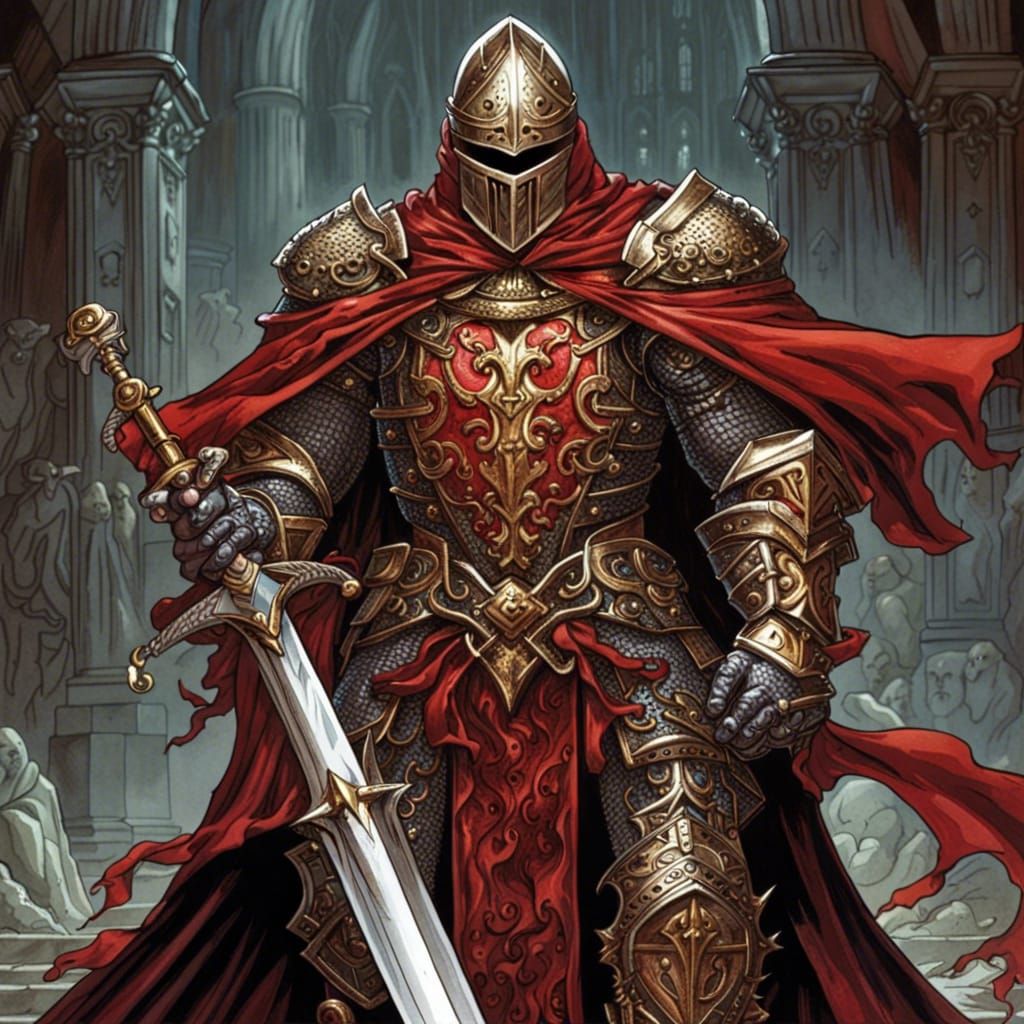 Gothic Knight with Sword and Bible