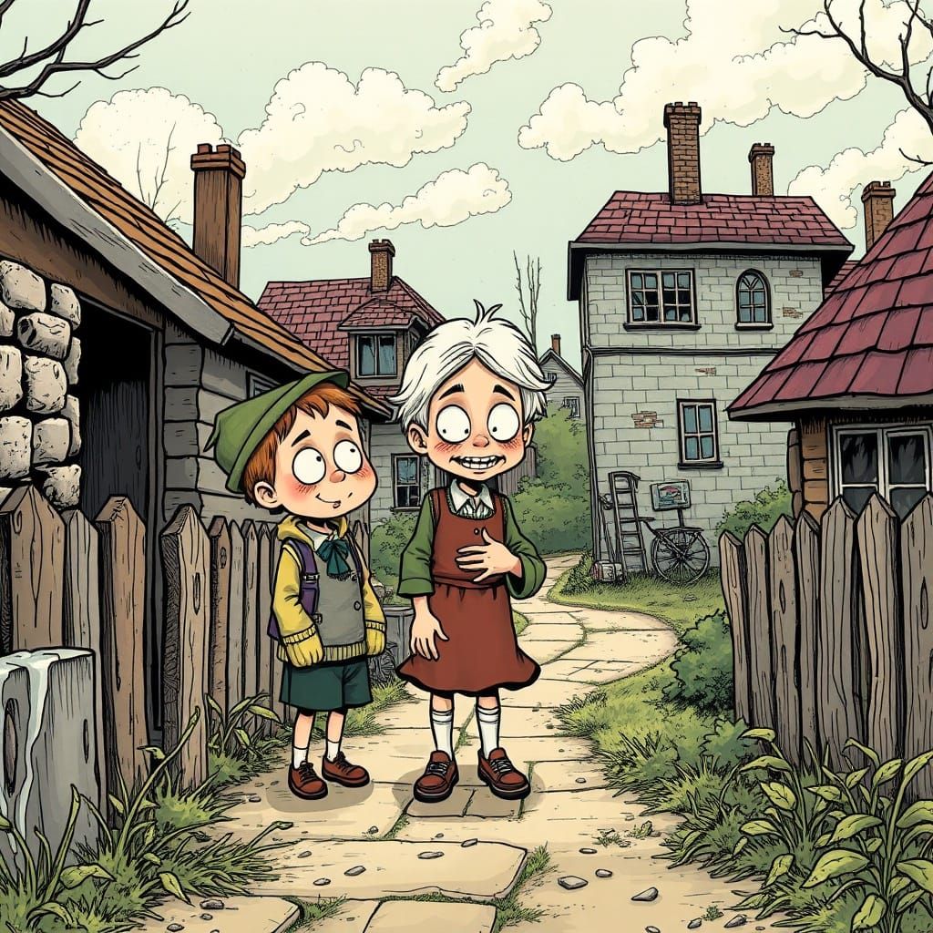 Grotesque Witch Granny in Colorful Children's Comic Style