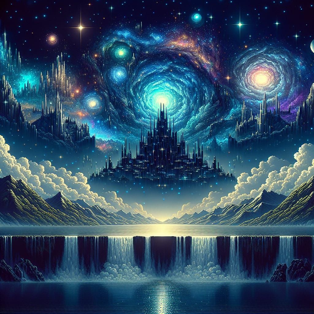 Dark Fantasy Cosmic Supernova Pixel Art Scene