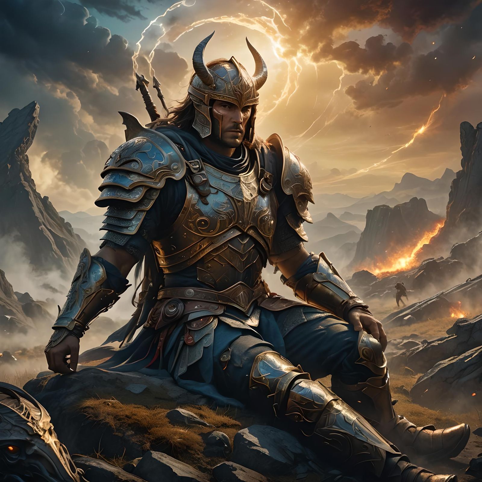 Victorious Warrior Exhausted After Battle