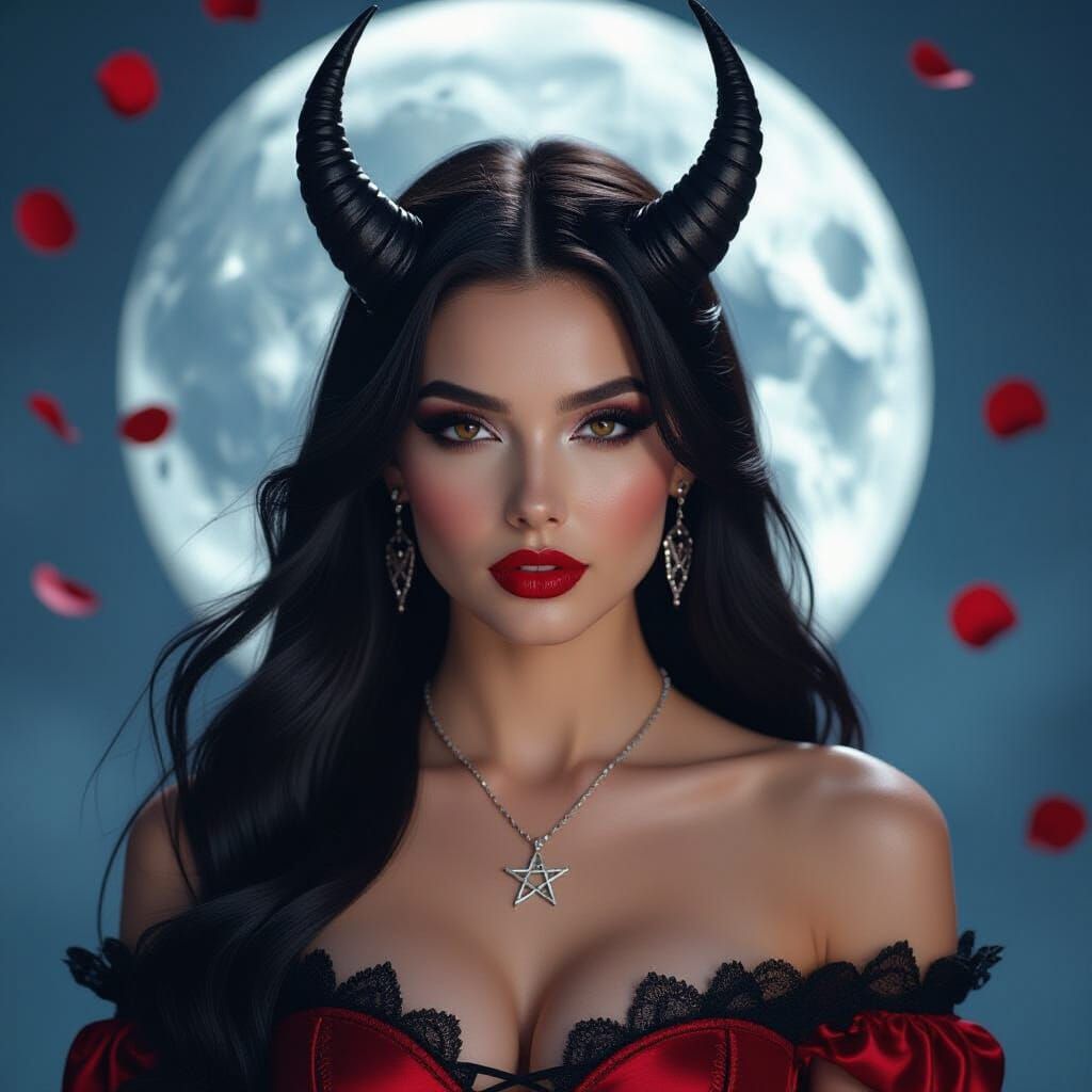 Goddess with Black Hair and Red Corset