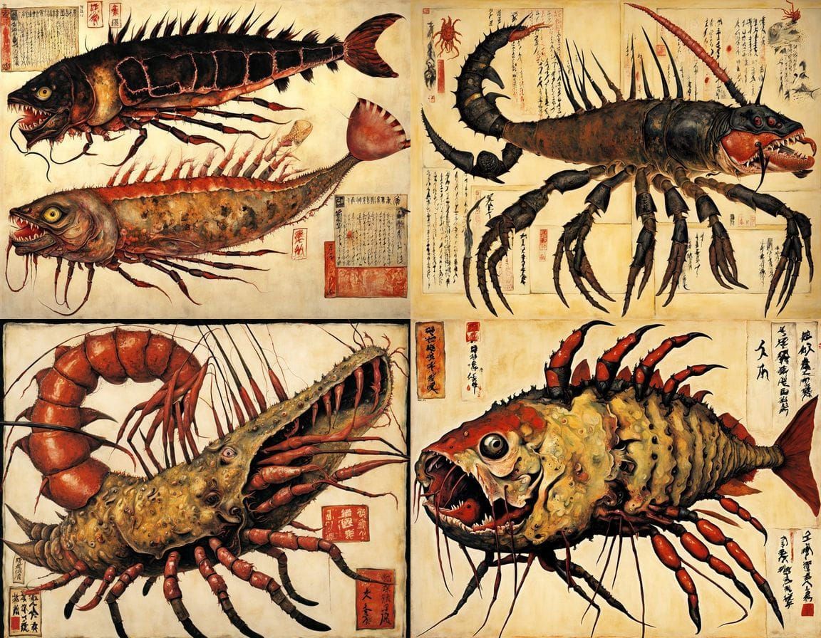 Surreal Mutant Sea Creature in a Horrific Japanese Art Style