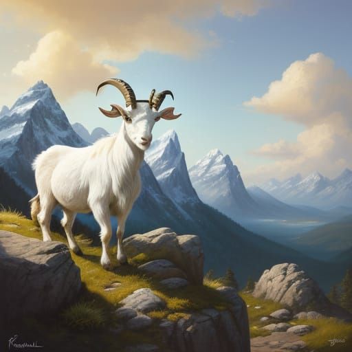 Vibrant Goat in Majestic Mountain Landscape