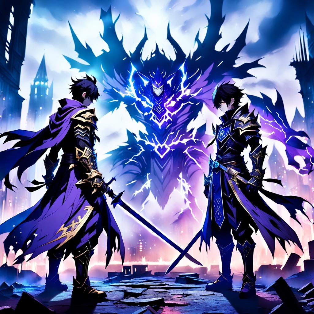 Epic Dark Fantasy Confrontation in a Ruined City