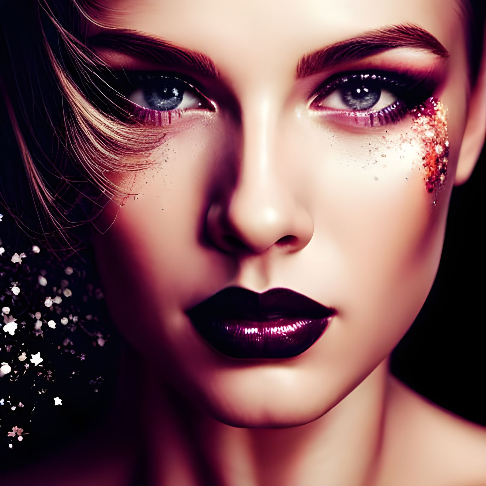 Sparkly Girl with Glitter and Shiny Makeup