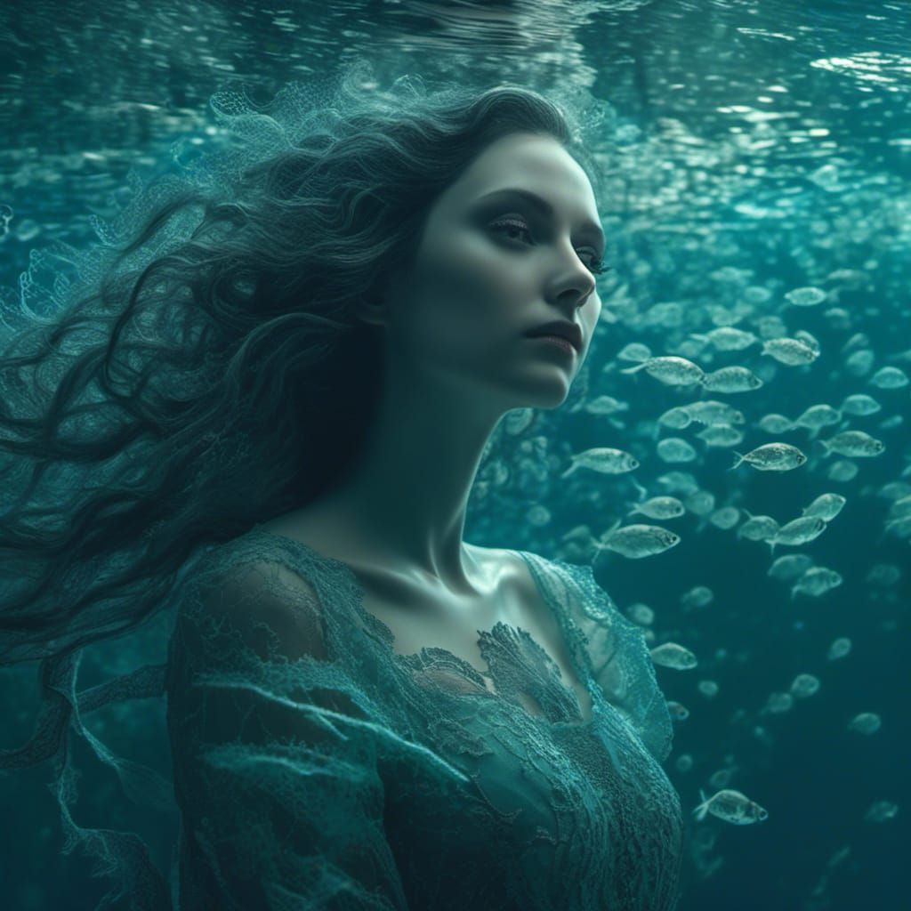 Ethereal Ghost Portrait in Ocean Depths