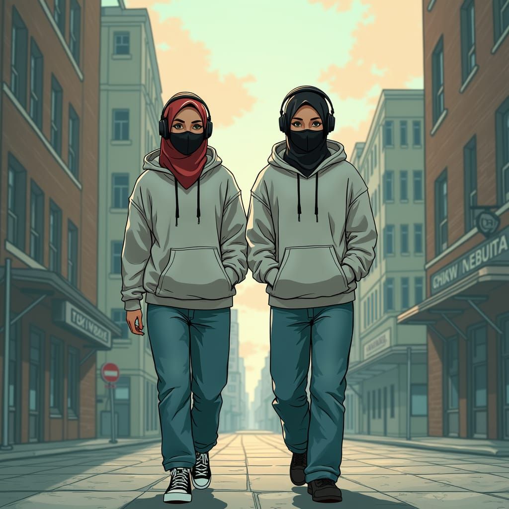 SCP Foundation Style Illustration: Hijabi Women in City