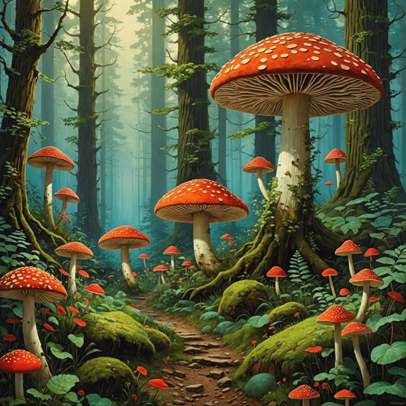 Enchanted Mushroom Forest: Romanticism Style