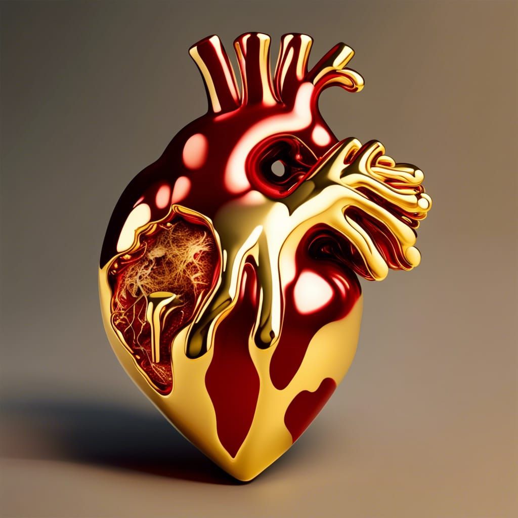 Anatomical Heart of Solid Gold Dripping Gold