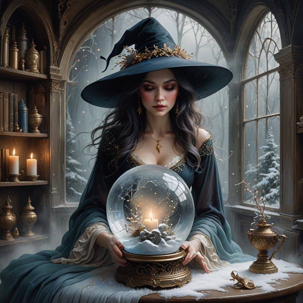 Whimsical Witch Trapped in a Magical Snow Globe