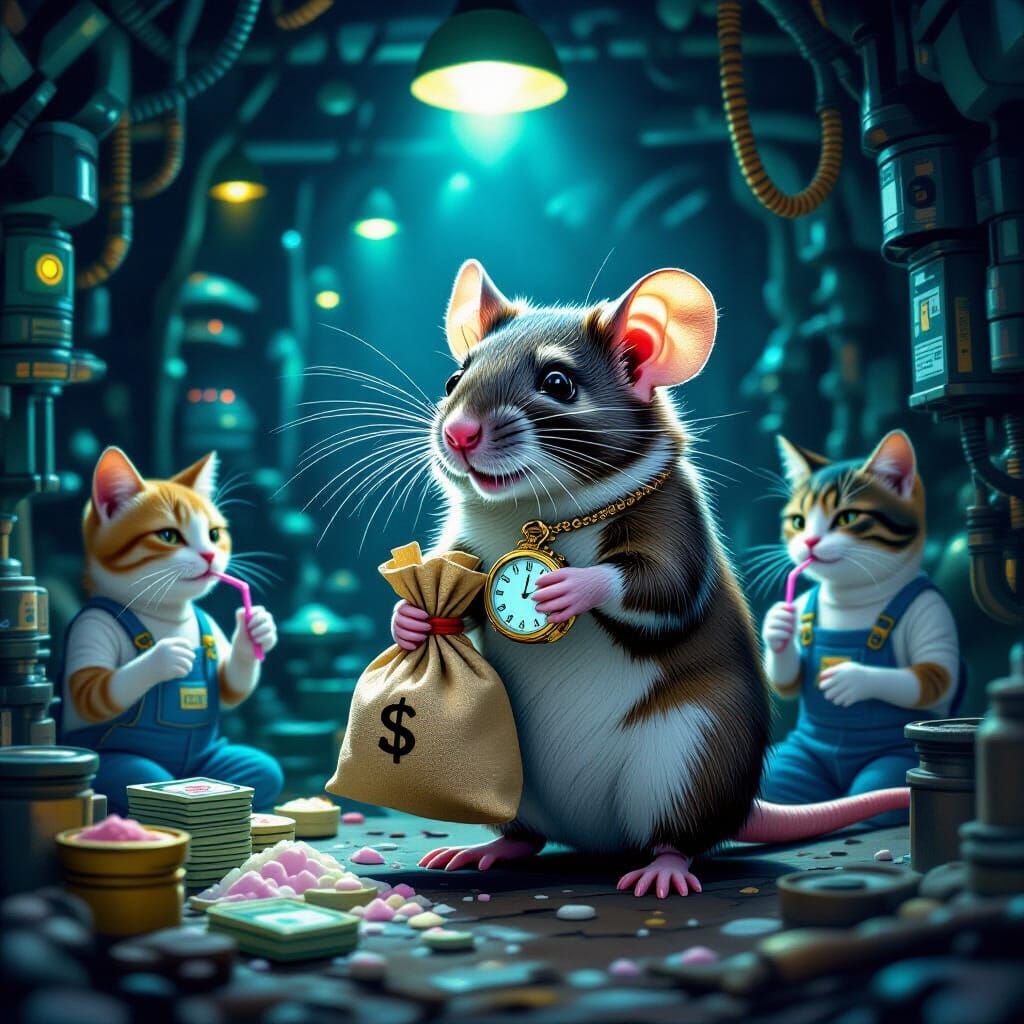 Rat Oversees Secret Forest Factory with Cat Helpers