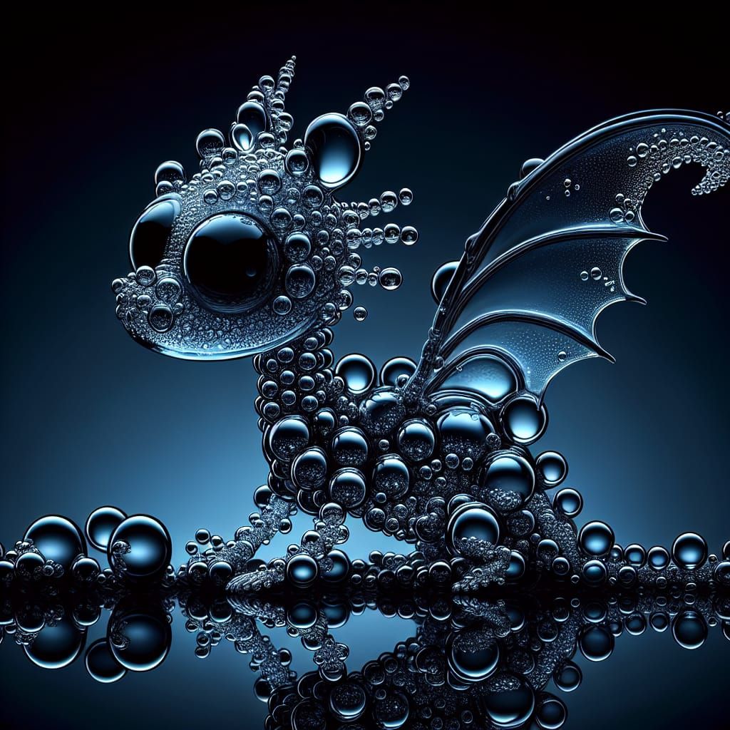 Glass Bubble Dragon on Blue Surface