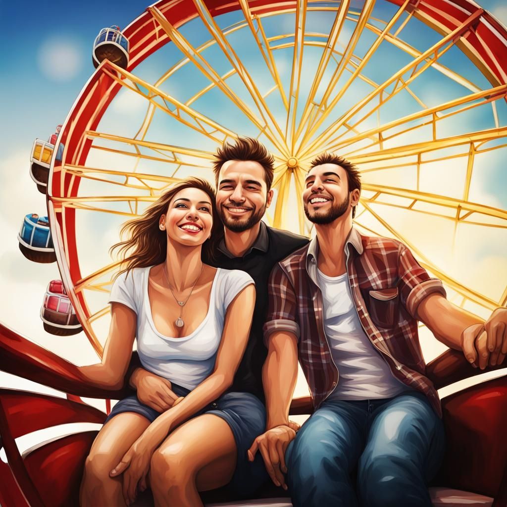 Couple Laughing on Ferris Wheel at Night
