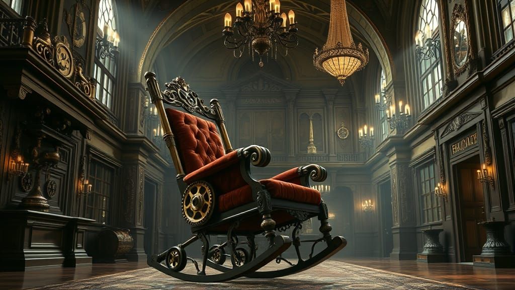 Steampunk Rocking Chair in Victorian Mansion Hall