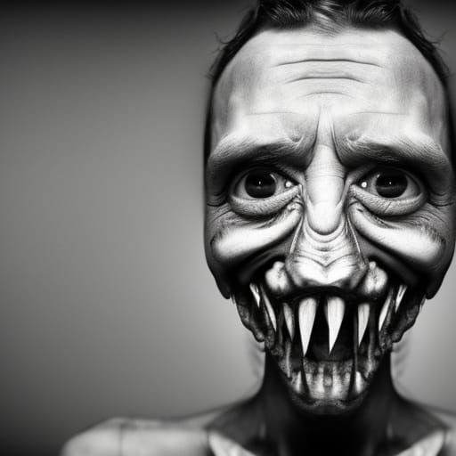 Distorted Smiling Creature Portrait in Jeffries Style