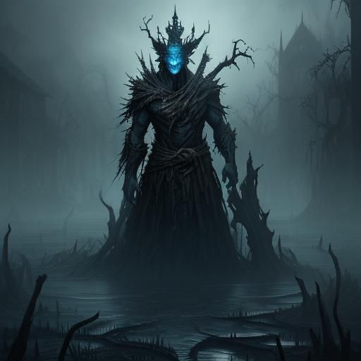 Towering Rice Field Creature in Dark Fantasy Art