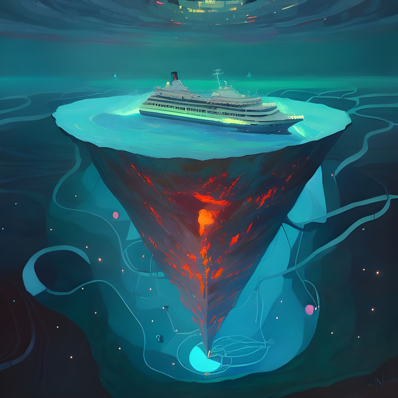 Sinking Ship in Bermuda Triangle: Fine Art