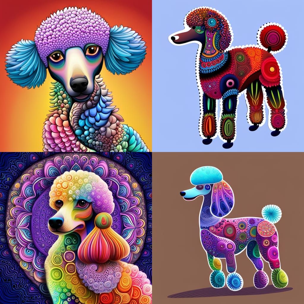 Colorful Fractal Poodle with Zentangle Design