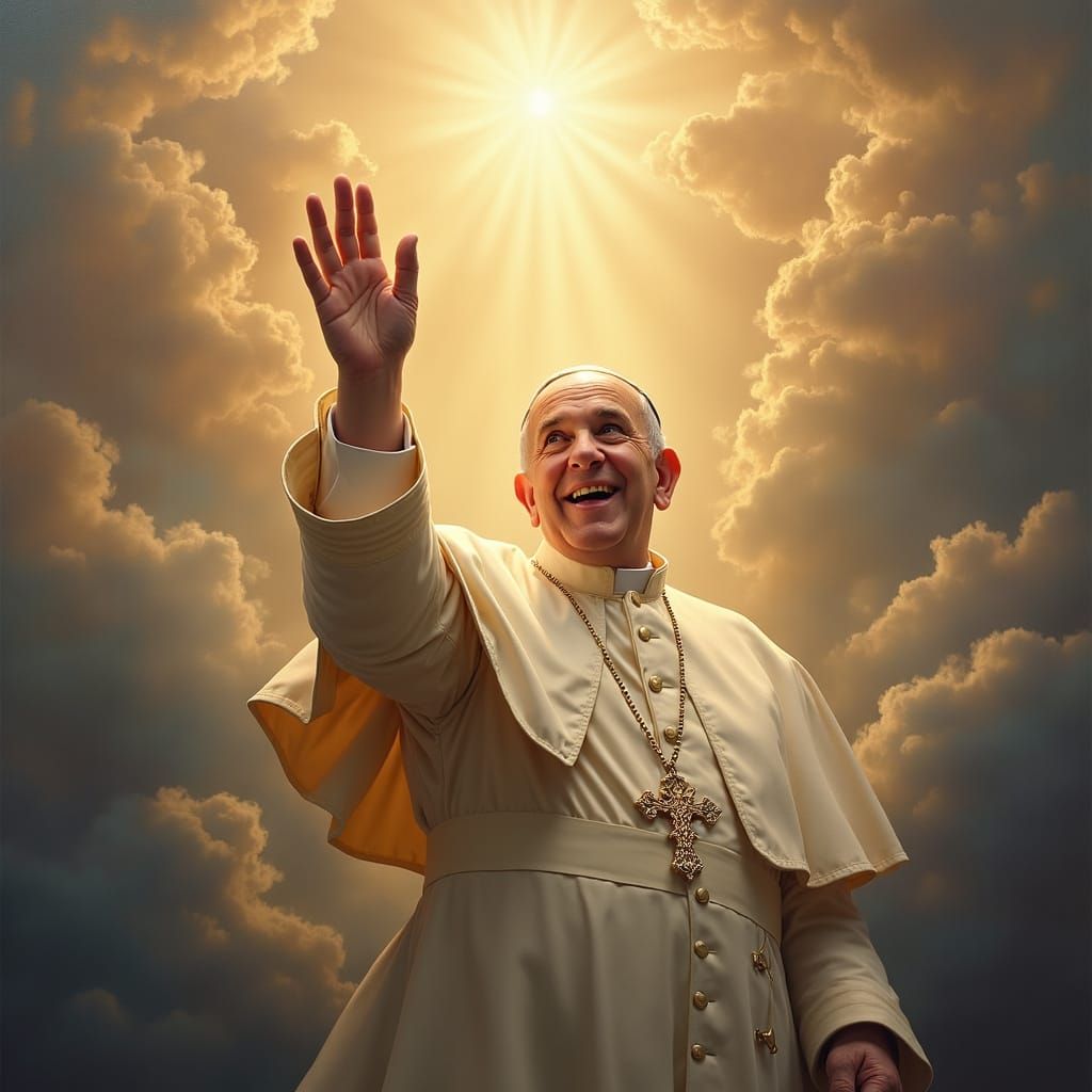 Pope Francis Ascends into Heaven in Hyper-Realistic Oil Pain...