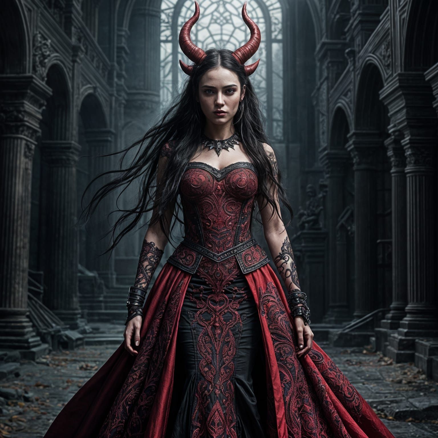Beautiful Female Devil in Dystopian Setting