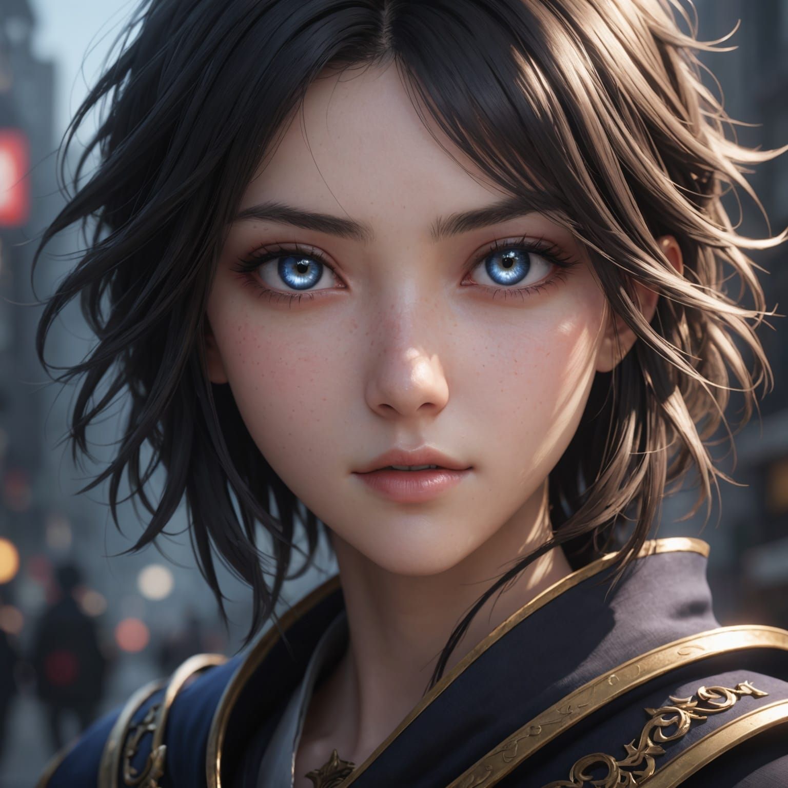 Detailed 3D Anime Eyes in Shadow and Light