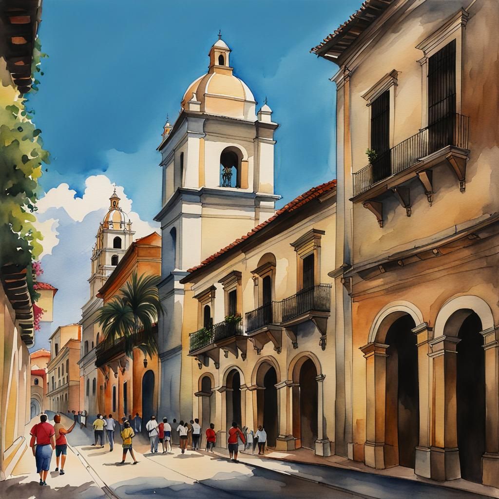 Watercolor Painting of Historic Santo Domingo