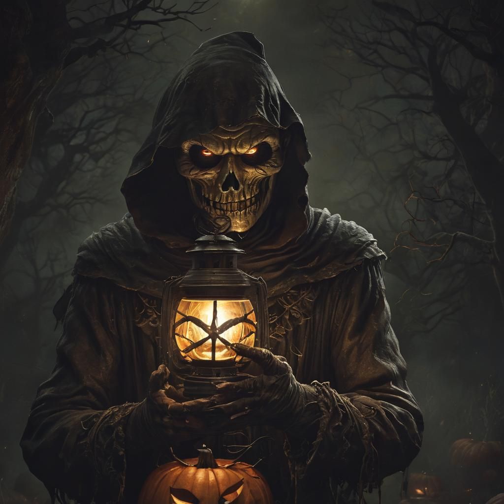 Eerie Pumpkin-Man Lantern in Dark Fantasy Style