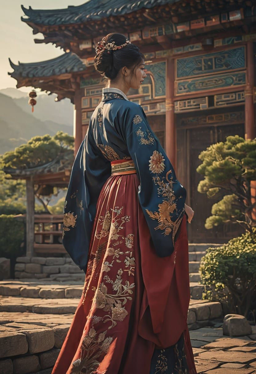 Regal Joseon Bride Amidst Fantasy Landscape