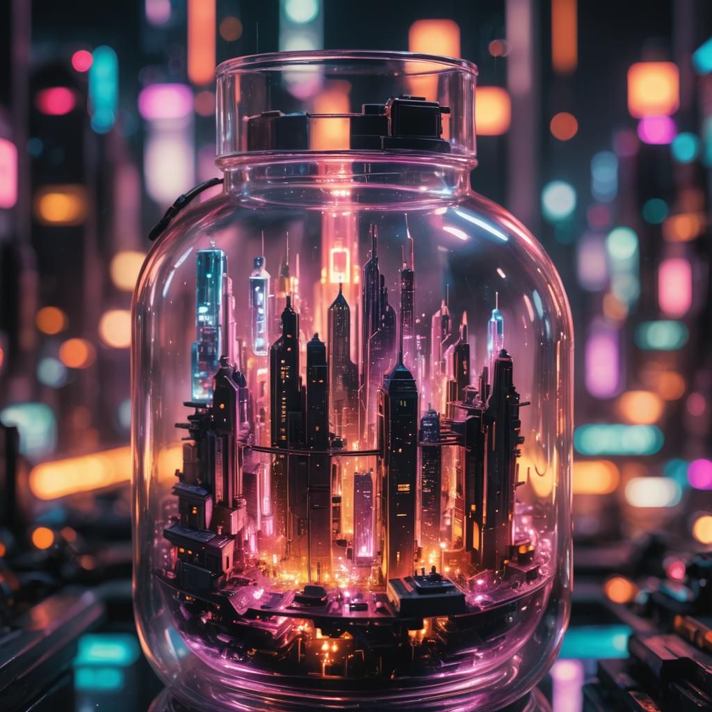 Cyberpunk City in a Bottle: Macro Photography