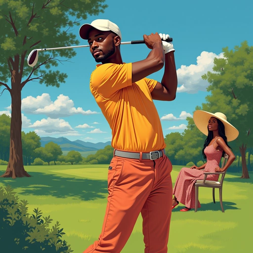 Confident Golfer Surrounded by Nature and Elegance