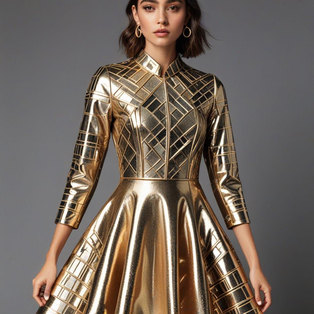 Geometric Gold Metallic Dress, AI Generated