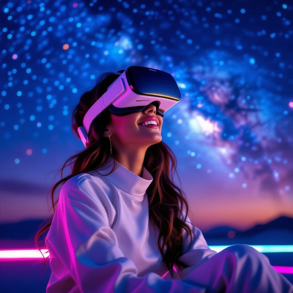 Latin Woman's Nostalgic VR Starry Night Dream