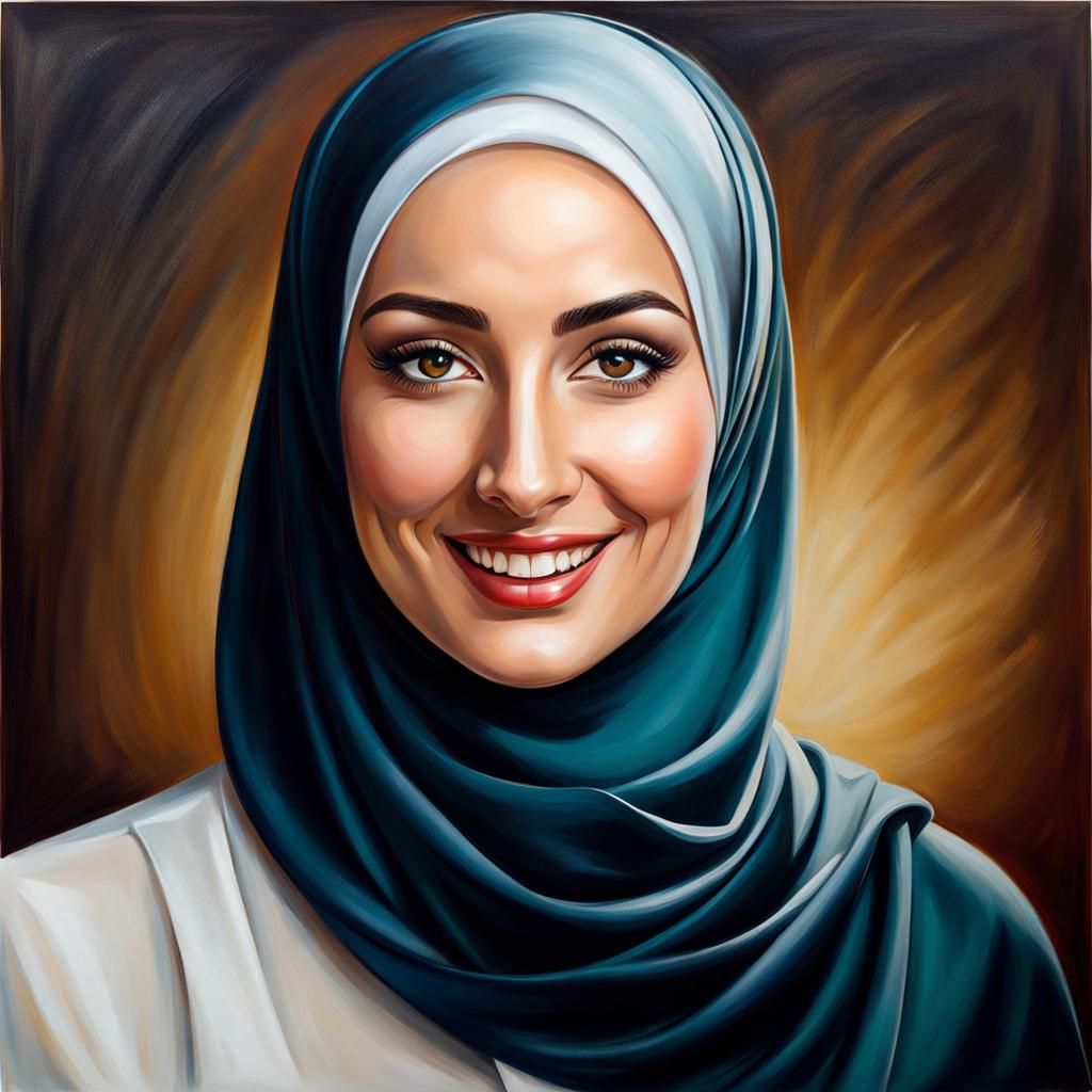 Elegant Young Woman in Hijab Oil Painting