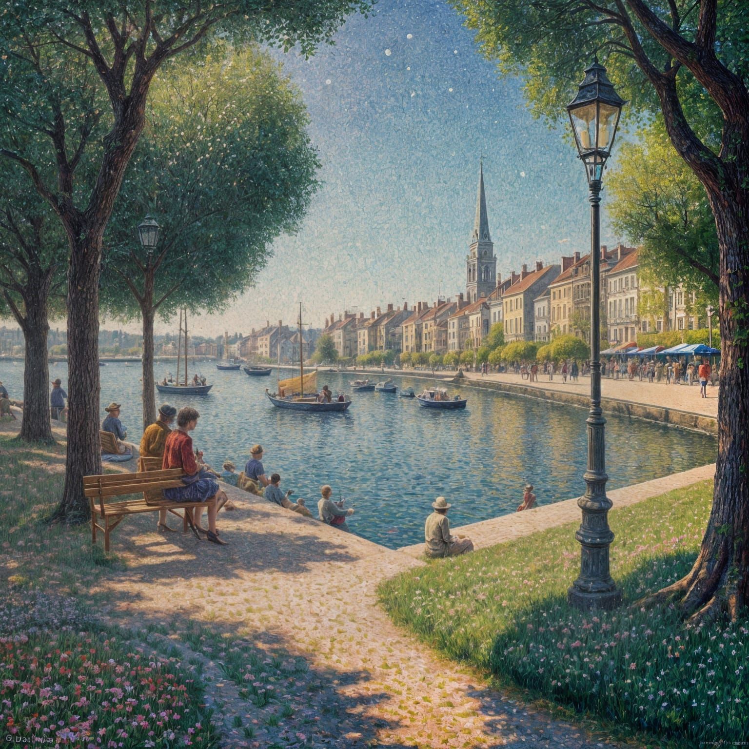 Pointillist Landscape in Neo-Impressionism Style