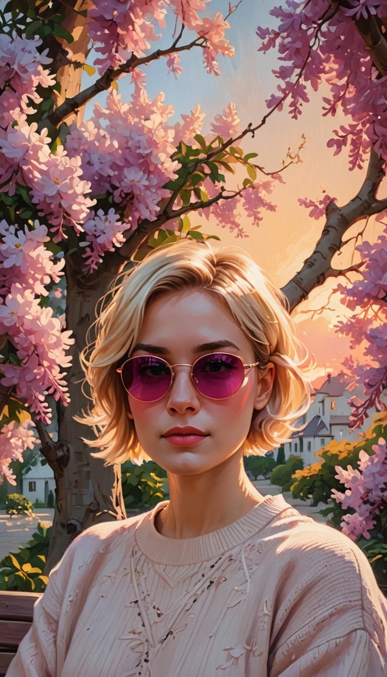 Woman in Sunglasses Under Wisteria Tree