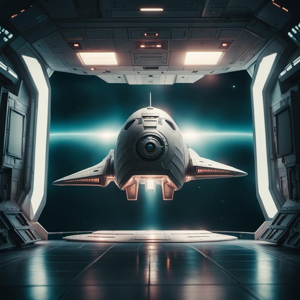 Cinematic Film Still of an Epic Rectangular Spaceship